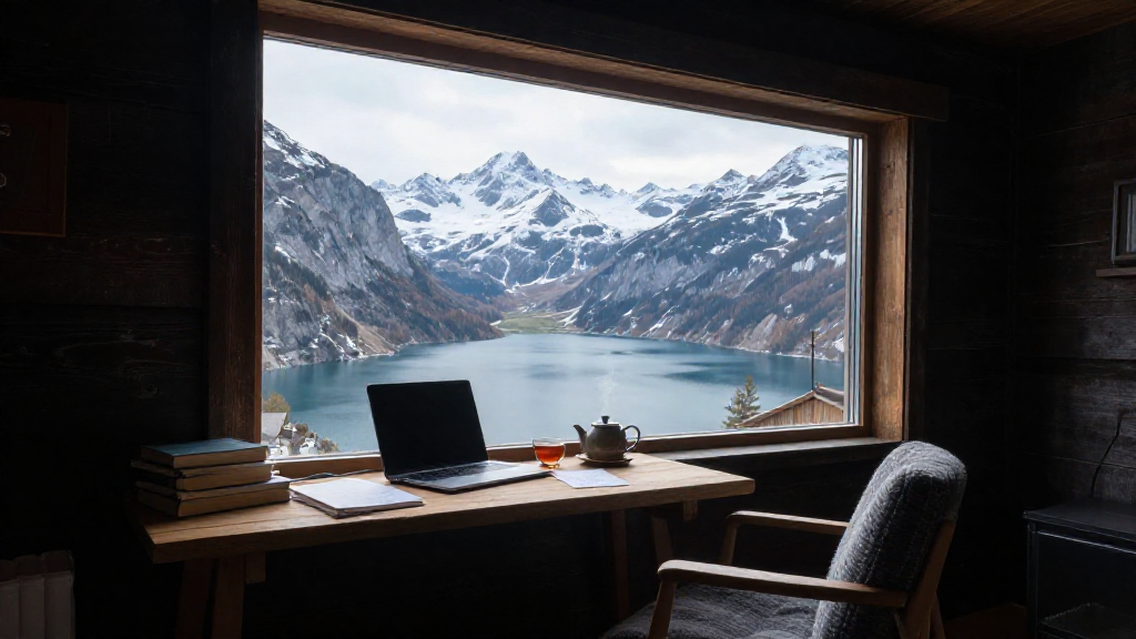 Alpine Small House Tea Books Study Chair Laptop Scenic Views Gallery